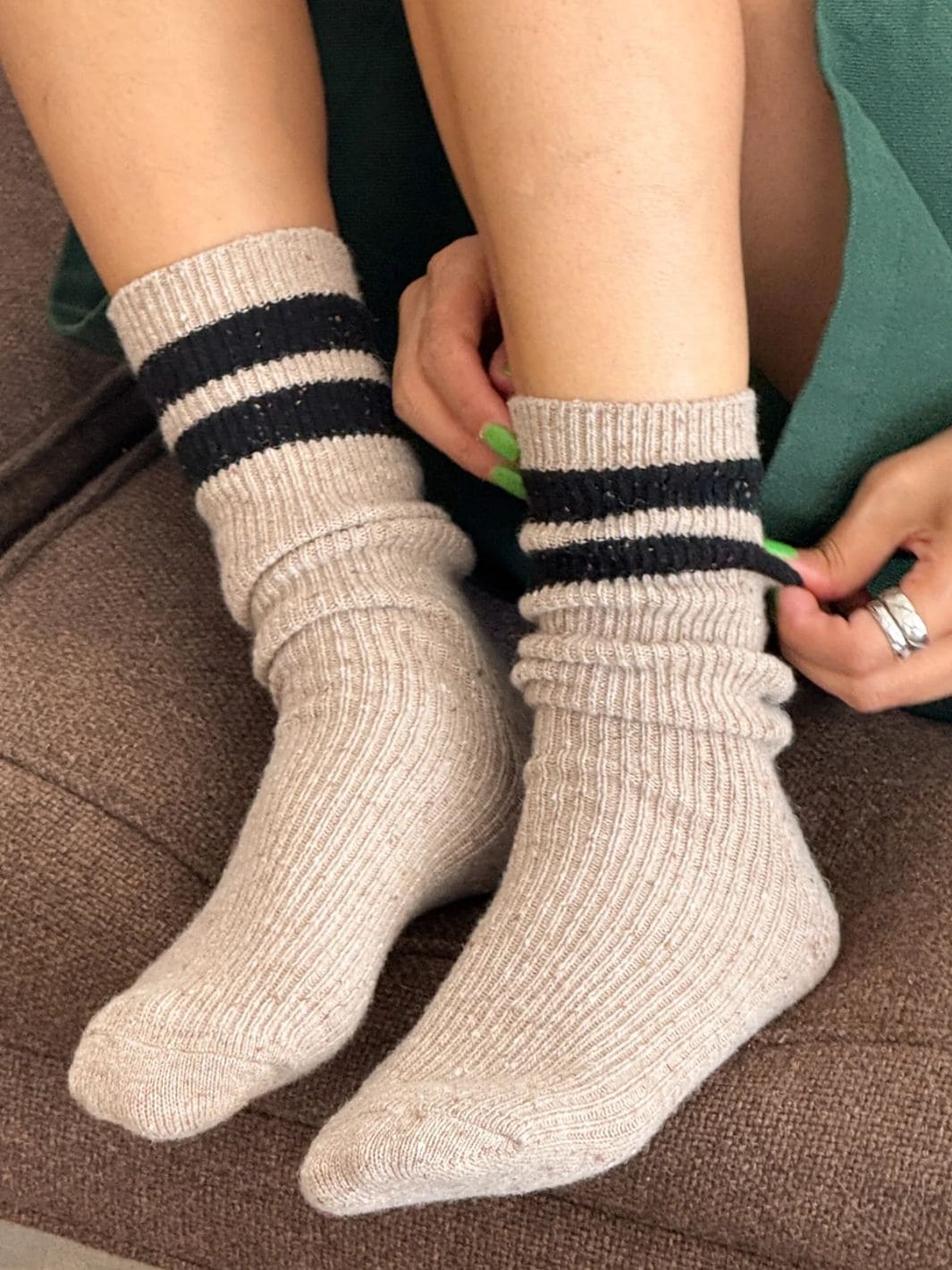 Le Bon Shoppe Snow Varsity Socks - Beige / Black | Twentyseven Toronto