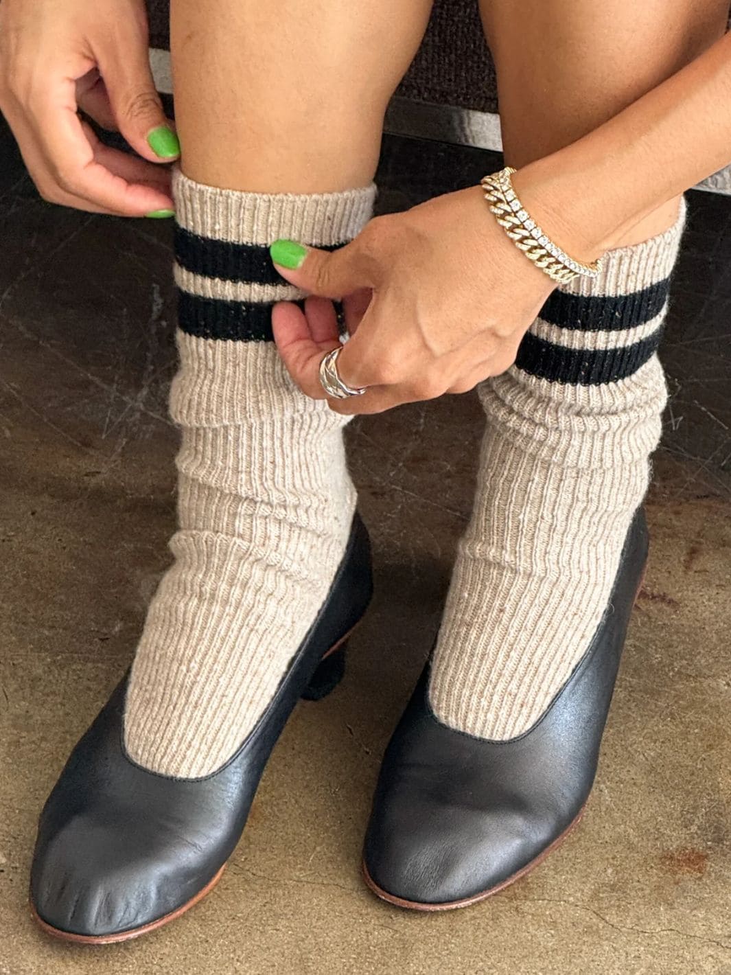 Le Bon Shoppe Snow Varsity Socks - Beige / Black | Twentyseven Toronto