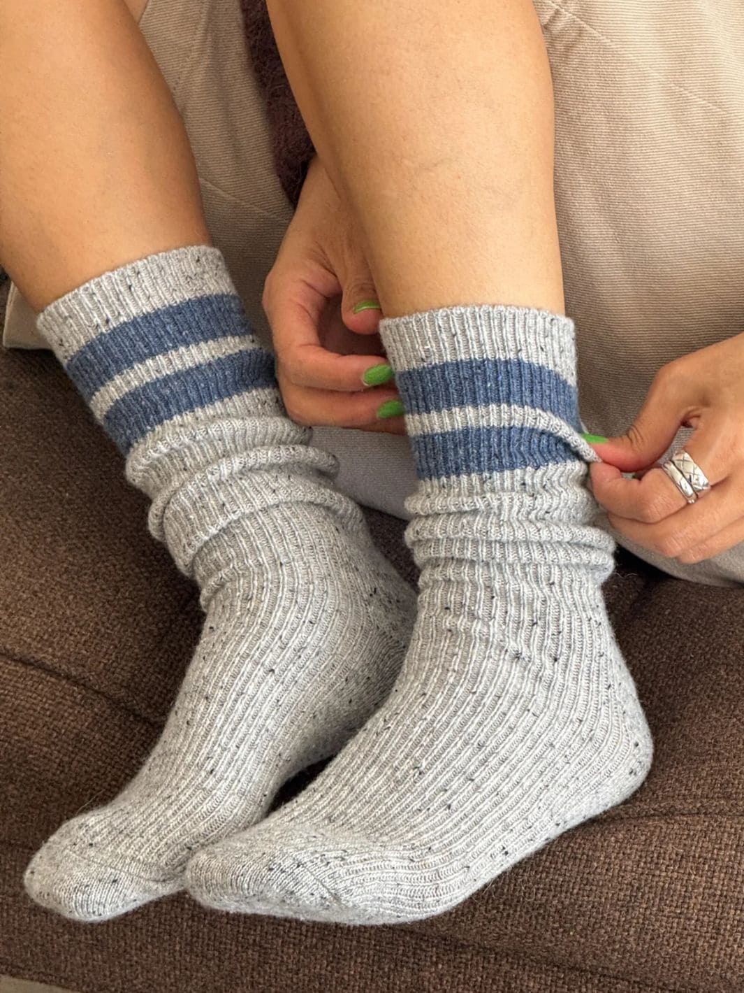 Le Bon Shoppe Snow Varsity Socks - Grey/Blue | Twentyseven Toronto