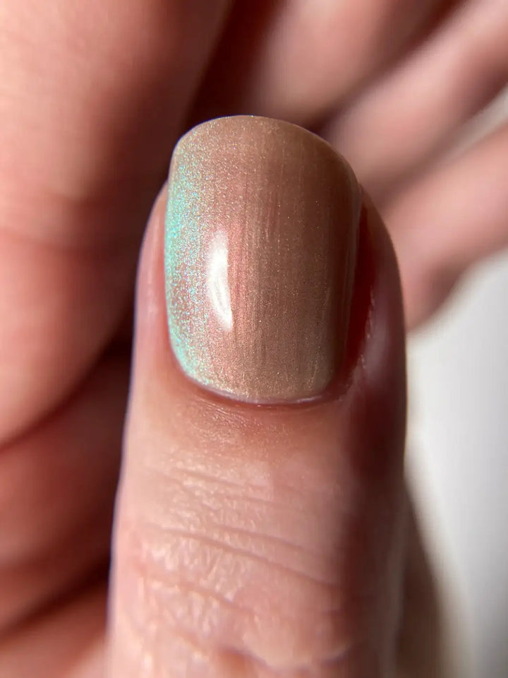 Close up of glittery pink and light green gradient nails using 'Something Else' magnetic nail polish by Death Valley Nails | Twentyseven Toronto