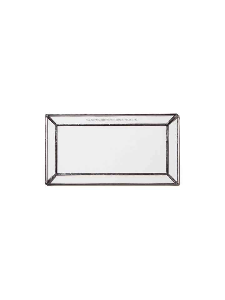 Rectangular Stained Glass Tray from Puebco, featuring its clear glass bottom and dark metallic framing | Twentyseven Toronto