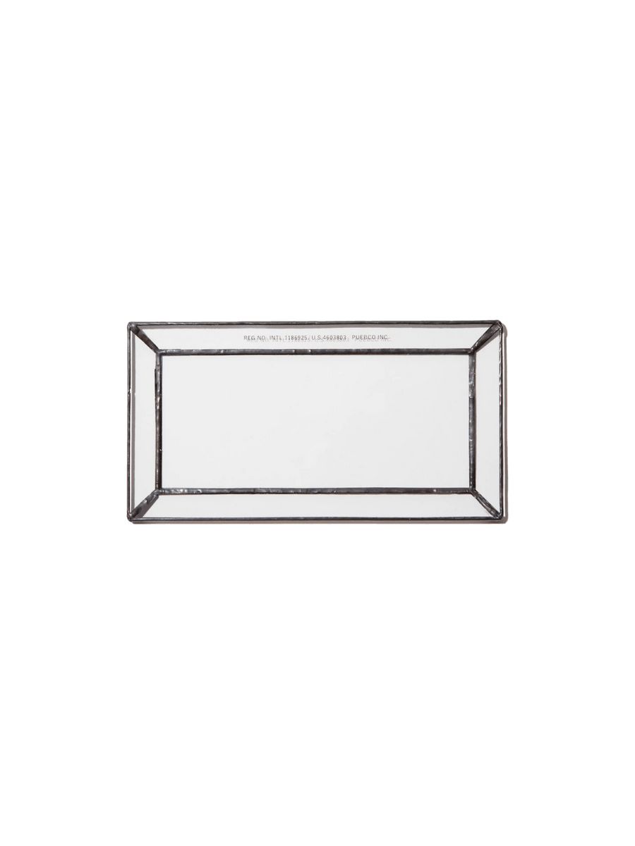Rectangular Stained Glass Tray from Puebco, featuring its clear glass bottom and dark metallic framing | Twentyseven Toronto
