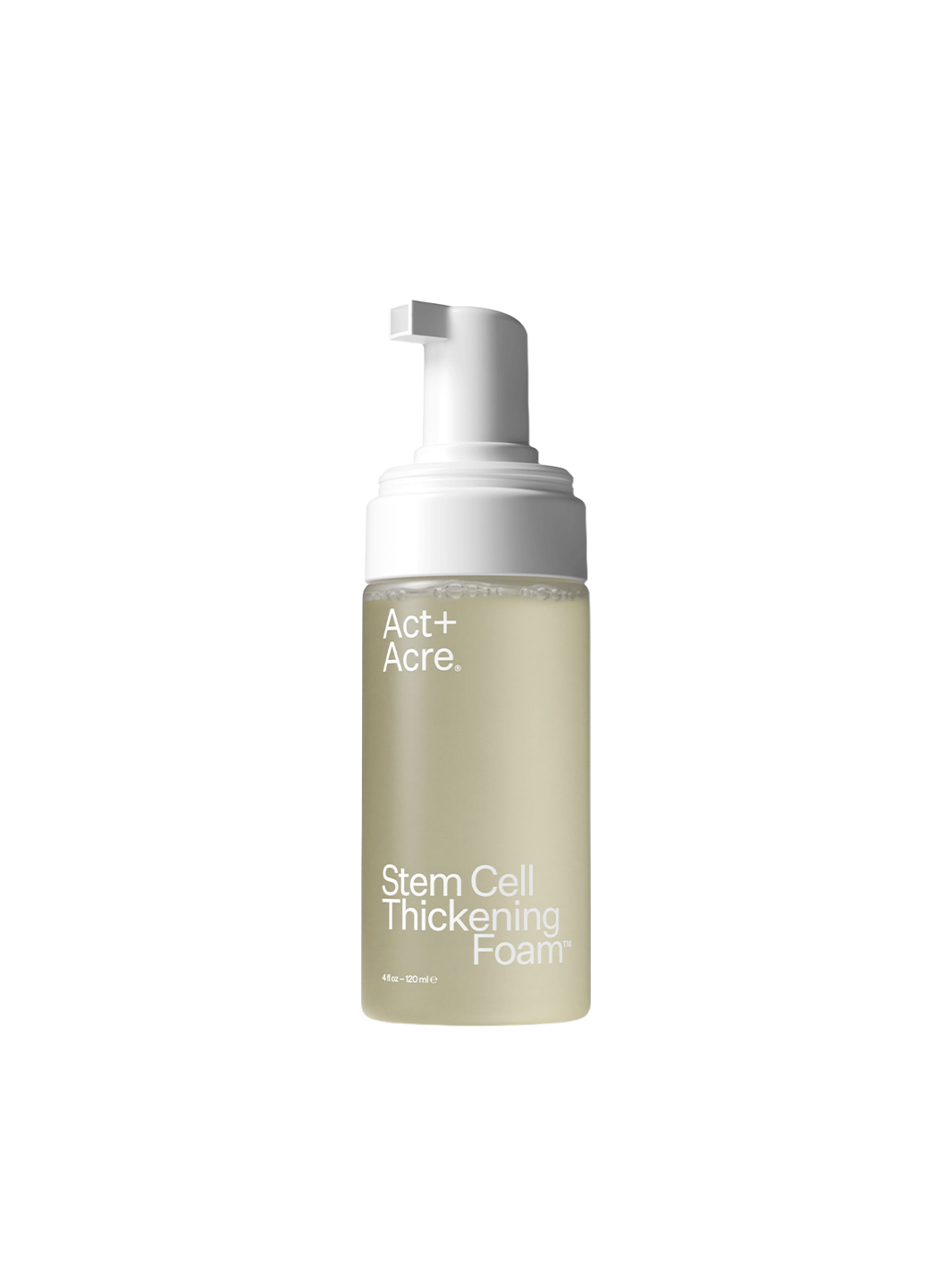 Act+Acre Stem Cell Thickening Foam in a 4 oz pump bottle, a lightweight styling foam for volume and fuller-looking hair | Twentyseven Toronto