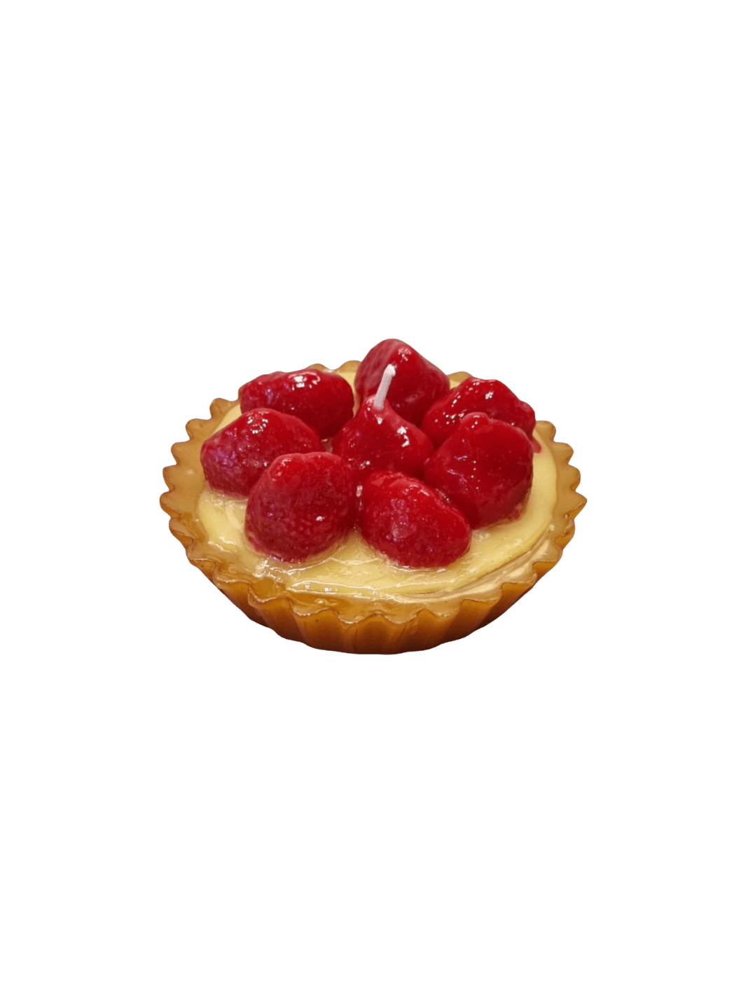 Small tart shaped candle with red berries from Cereria Introna on a transparent background | Twentyseven Toronto