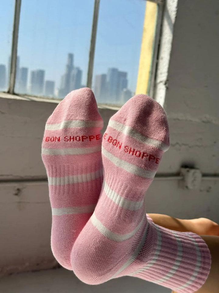 Le Bon Shoppe Striped Boyfriend Socks - Pink White Stripe | Twentyseven Toronto