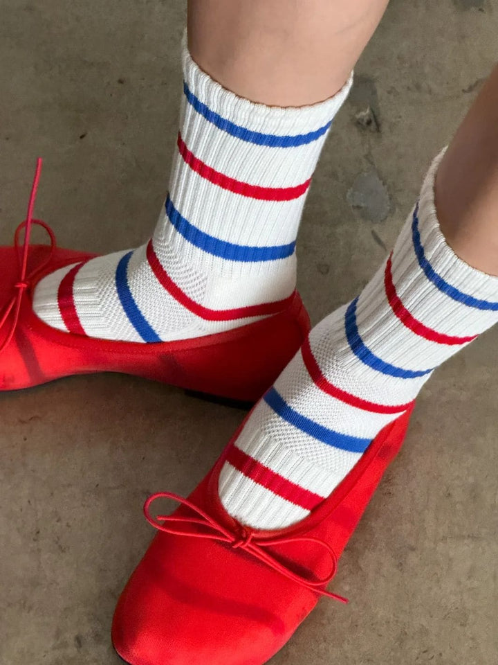 Le Bon Shoppe Striped Boyfriend Socks - Red Blue + Heart | Twentyseven Toronto