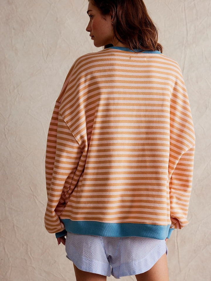 Twentyseven - Free People Classic Striped Oversized Crewneck - Latte Combo