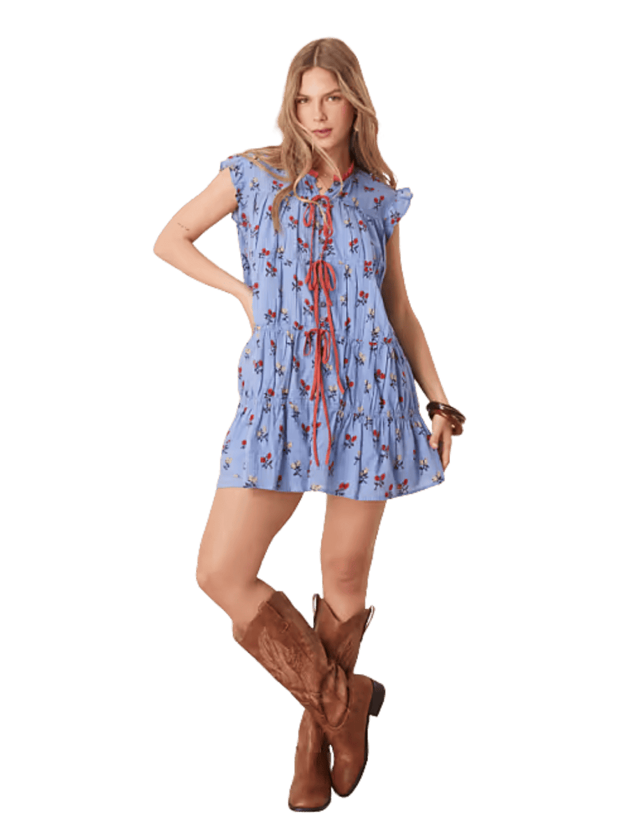 Free People Sundown Layered Ruffled Mini Dress in Allure Blue Combo | Twentyseven Toronto