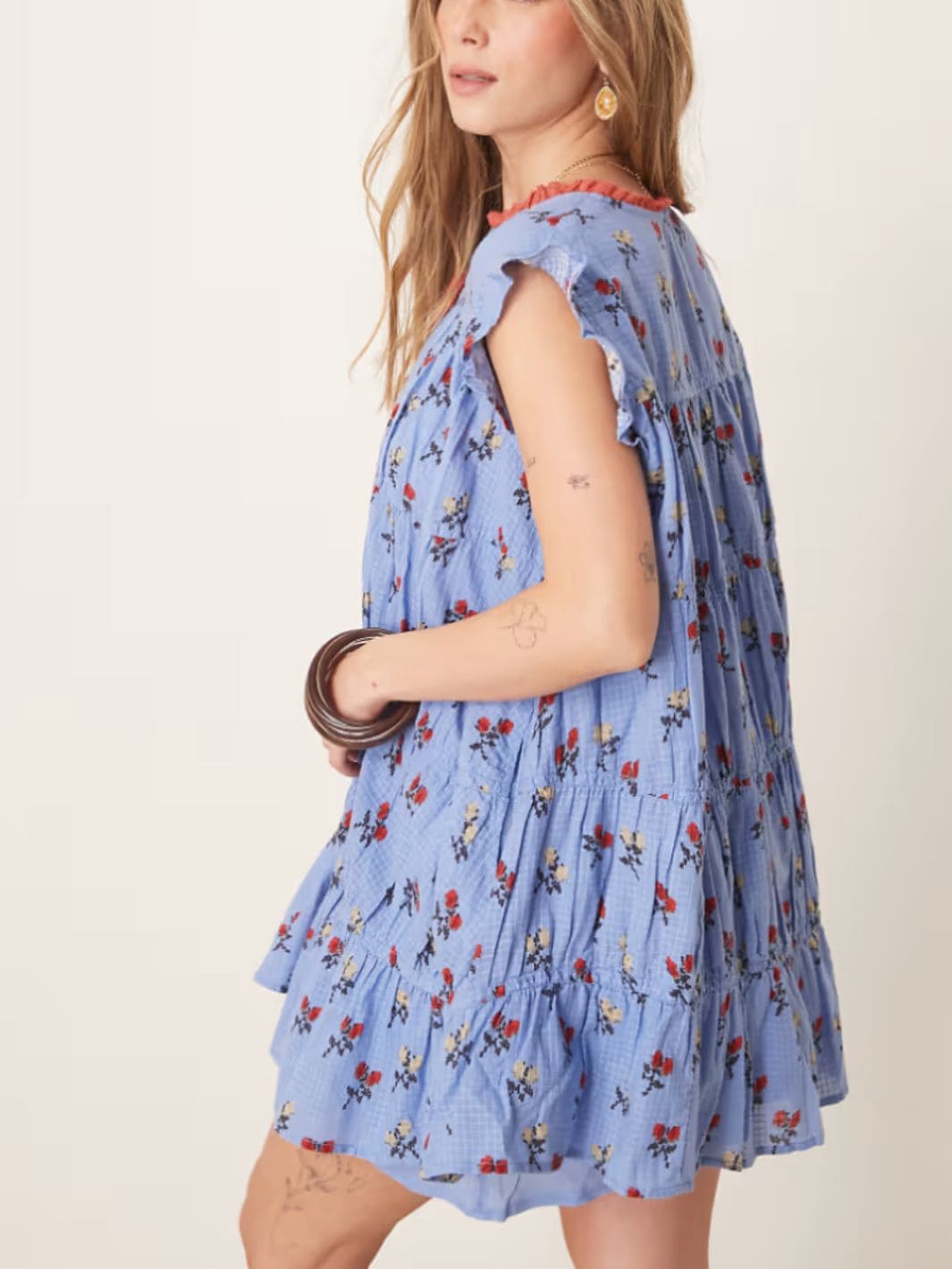 Free People Sundown Layered Ruffled Mini Dress in Allure Blue Combo | Twentyseven Toronto