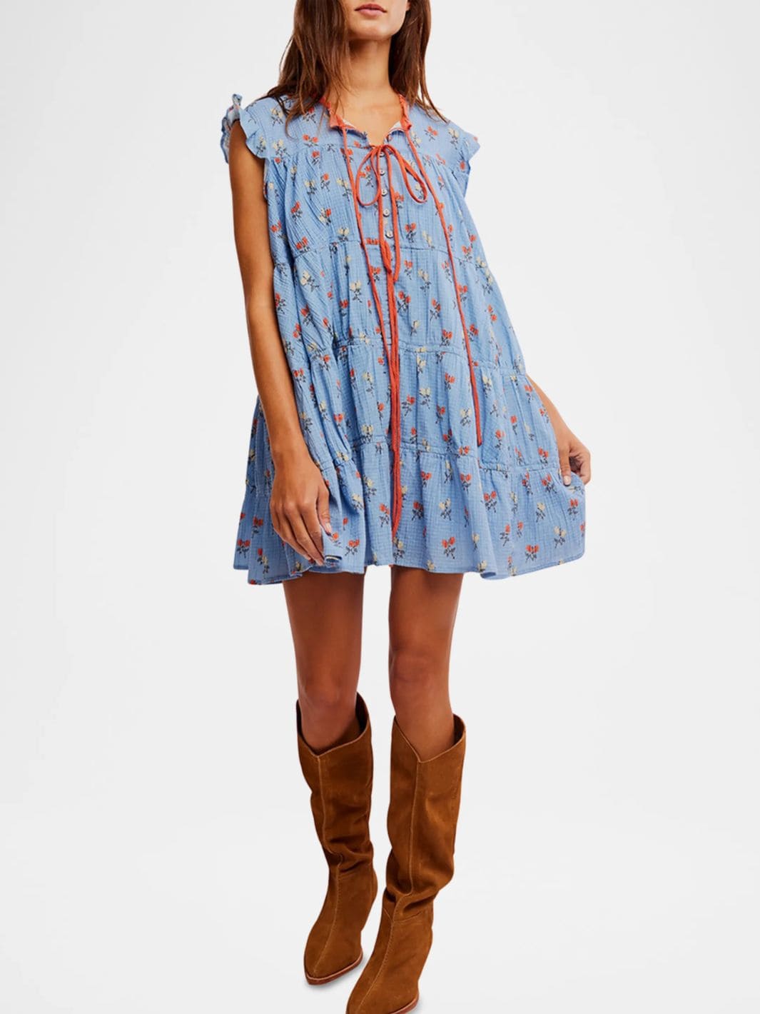 Free People Sundown Layered Ruffled Mini Dress in Allure Blue Combo | Twentyseven Toronto