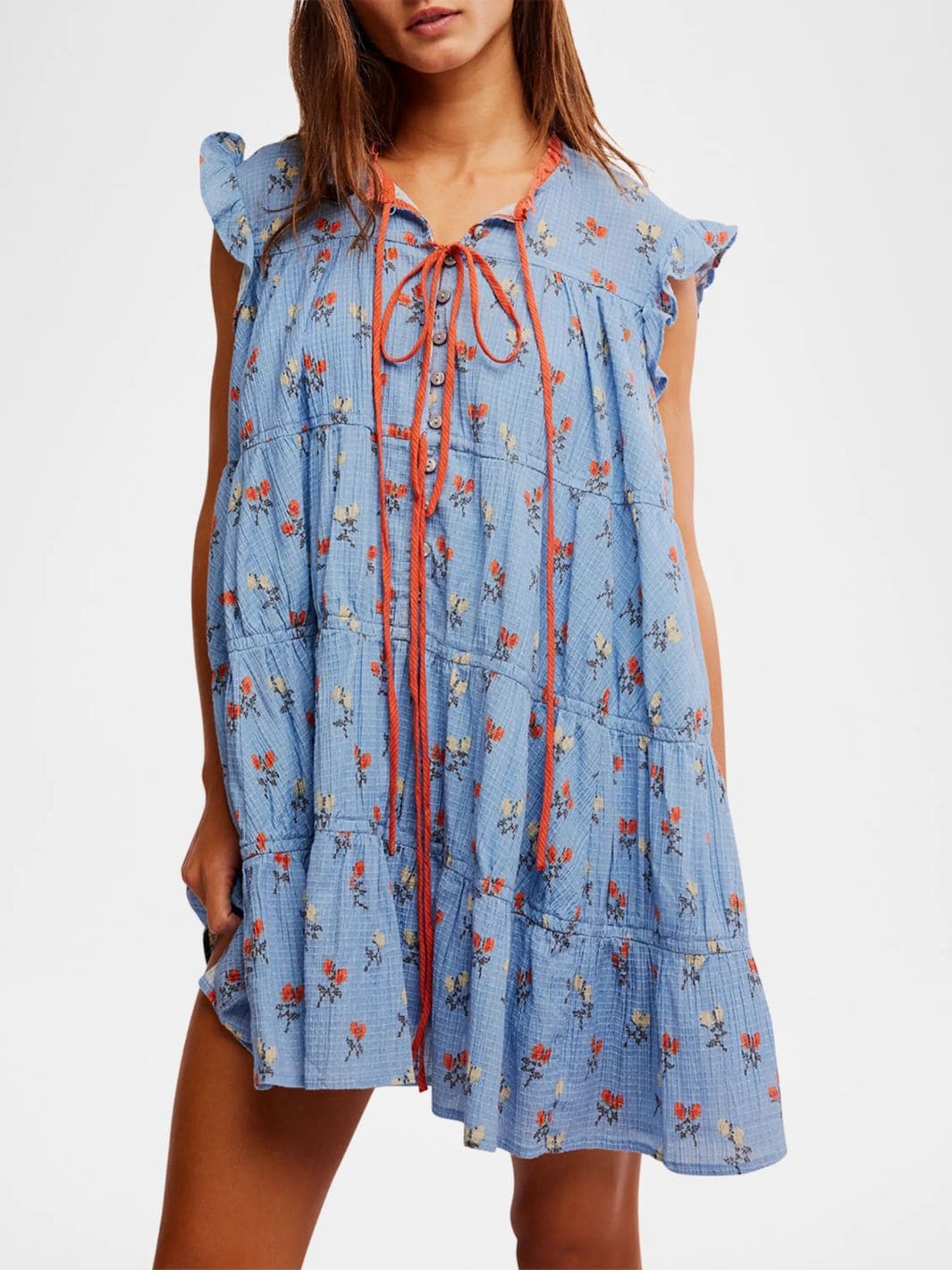 Free People Sundown Layered Ruffled Mini Dress in Allure Blue Combo | Twentyseven Toronto