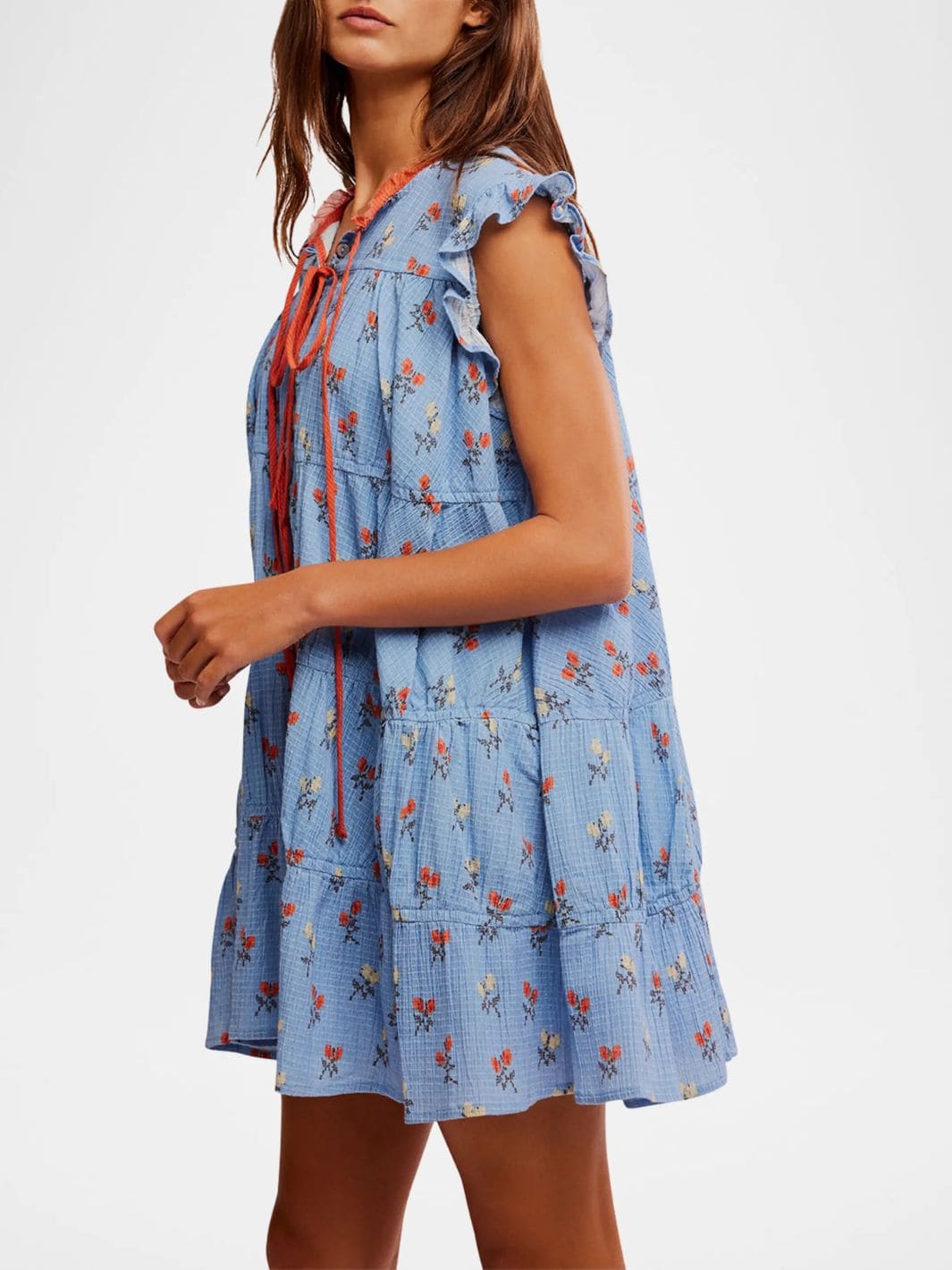 Free People Sundown Layered Ruffled Mini Dress in Allure Blue Combo | Twentyseven Toronto