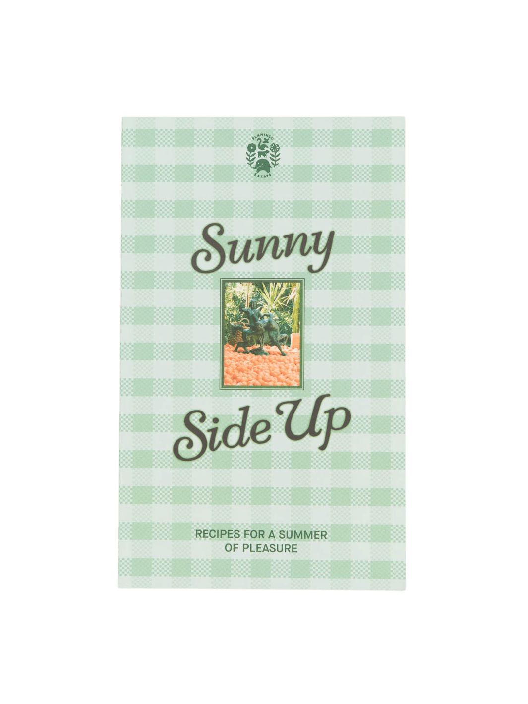 Studio front view of the light green gingham Flamingo Estate Sunny Side Up Recipe Book cover | Twentyseven