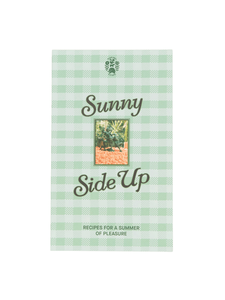 Studio front view of the light green gingham Flamingo Estate Sunny Side Up Recipe Book cover | Twentyseven