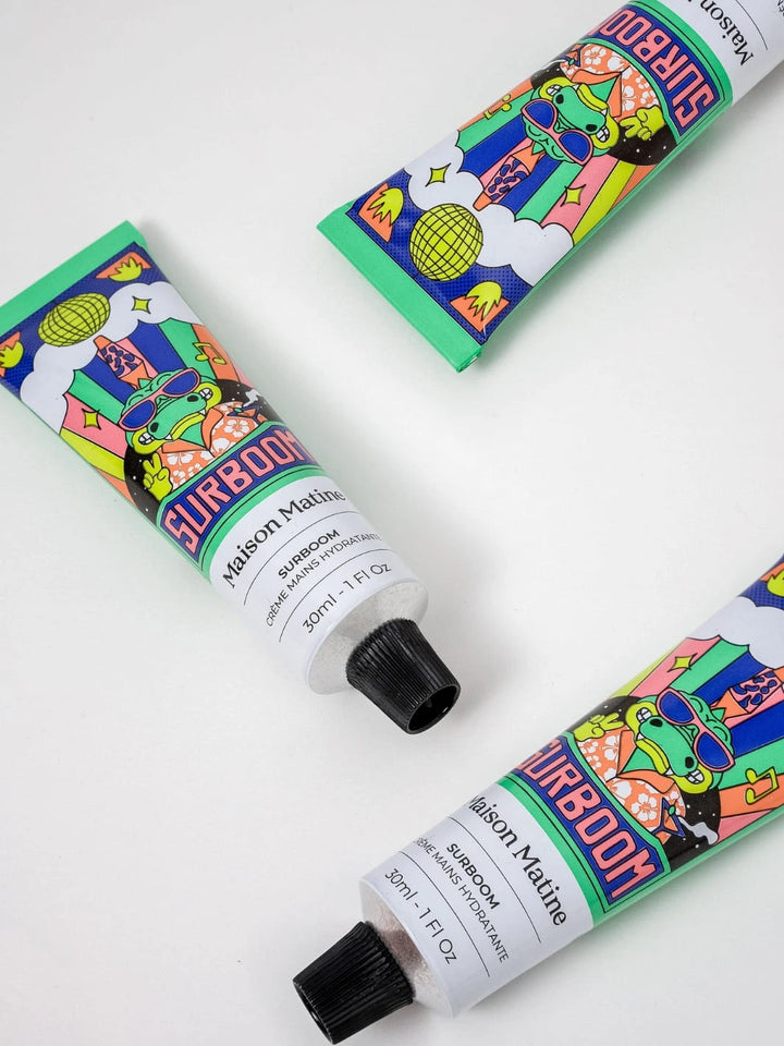 Maison Matine Surboom Hand Cream | Twentyseven Toronto | Three colourful tubes of Maison Matinee Surboom Hand Cream on a white background