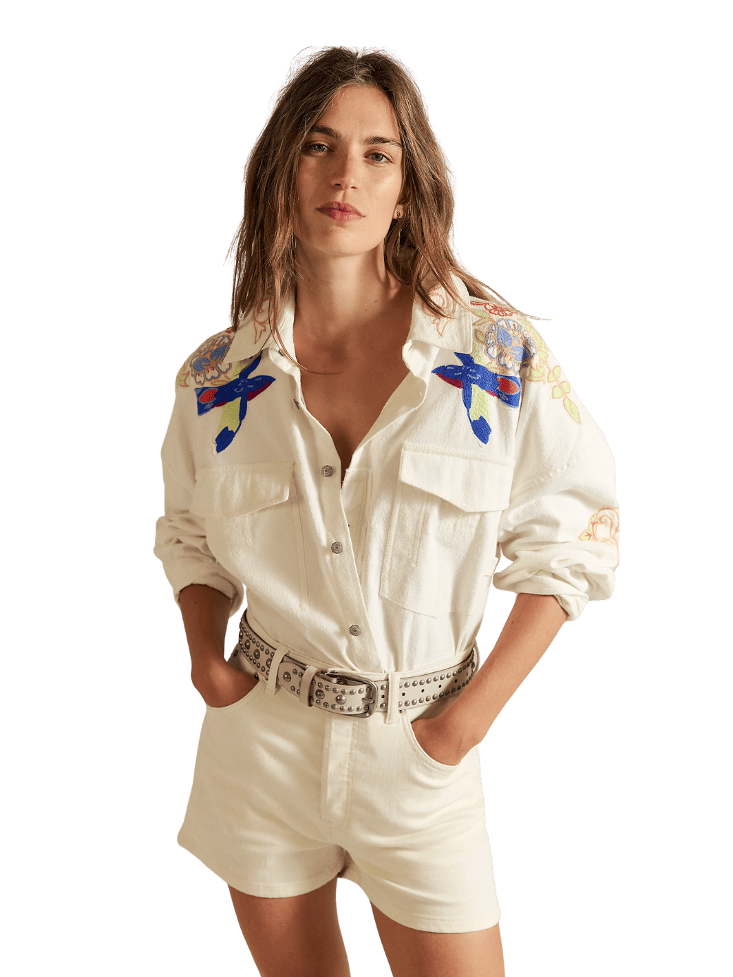Take Flight Embroidered Shirt - Snow Bell Combo