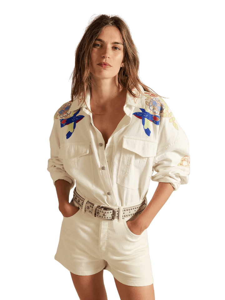 Take Flight Embroidered Shirt - Snow Bell Combo