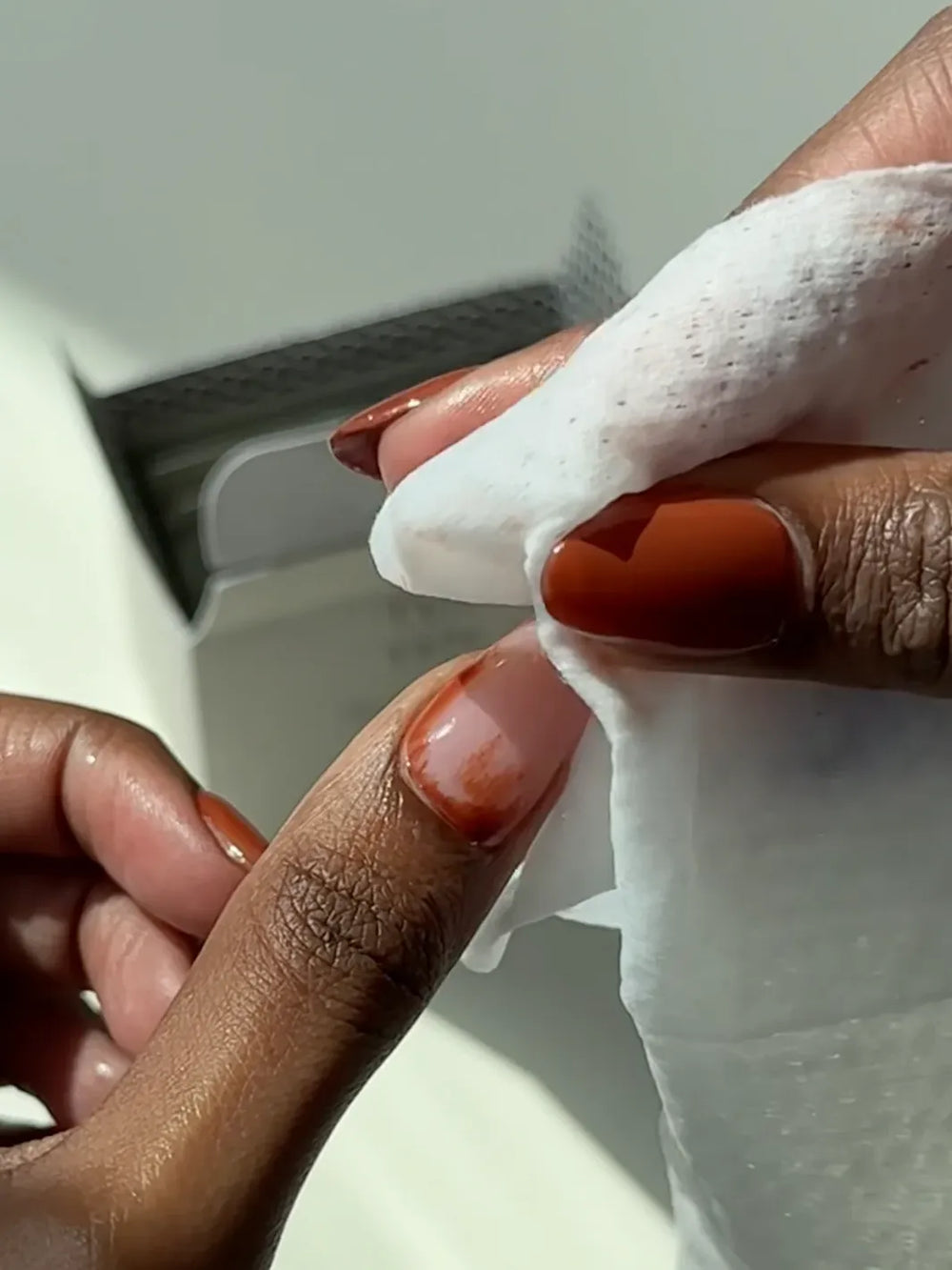TENOVERTEN The Rose Wipe being used to gently remove nail polish | Twentyseven Toronto