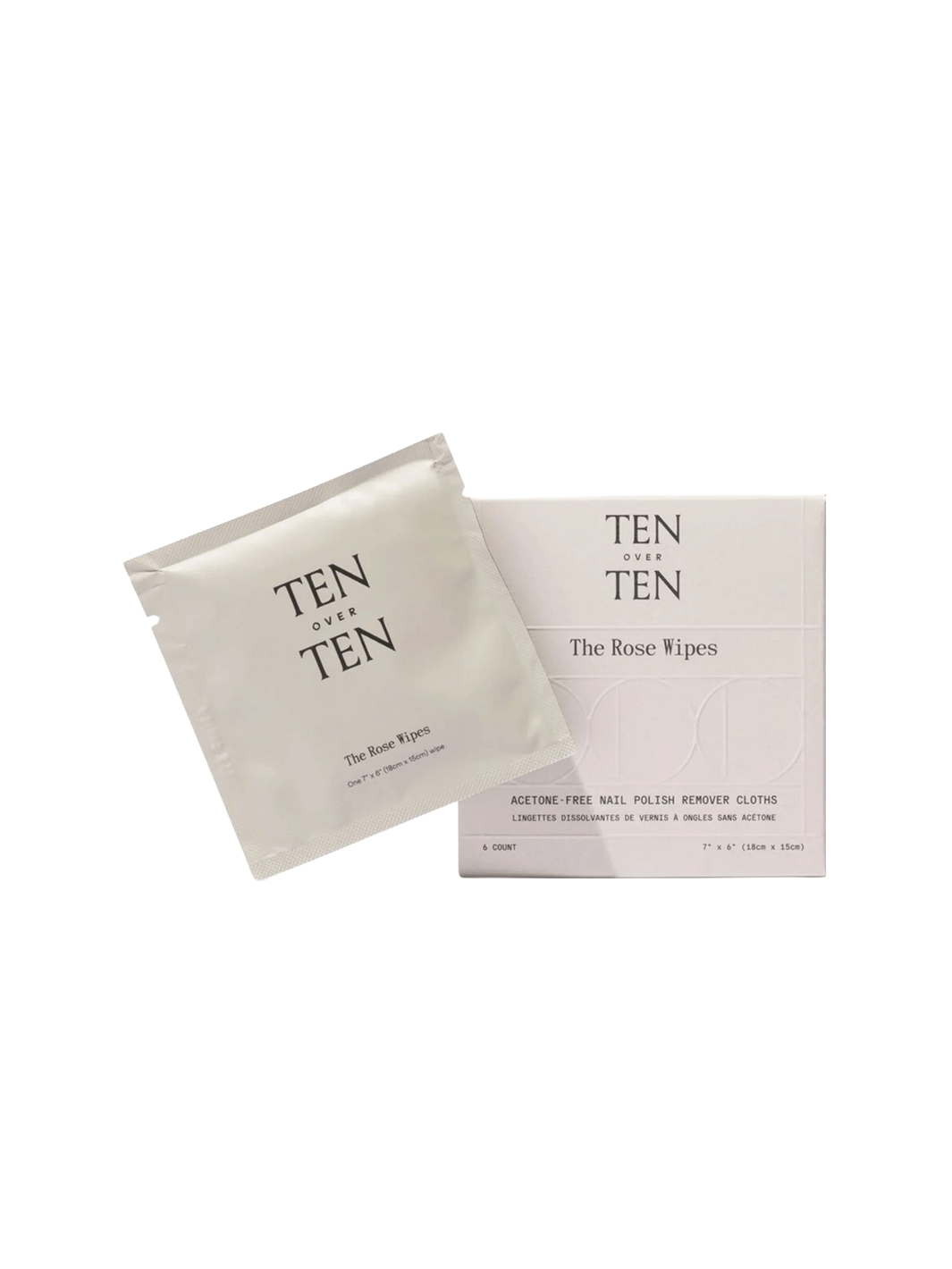 TENOVERTEN The Rose Wipes individual packet displayed alongside the six-count box | Twentyseven Toronto