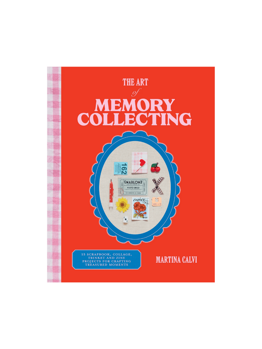 Book titled 'The Art of Memory Collecting'  by Martina Calvi with a red cover and illustration on a transparent background | Twentyseven Toronto
