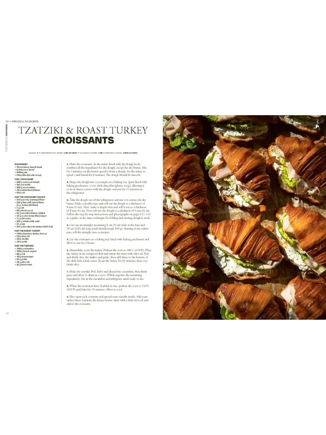 A tray of golden croissants sliced and filled with roast turkey, fresh greens, and creamy tzatziki sauce from The French Bastards cookbook | Twentyseven Toronto