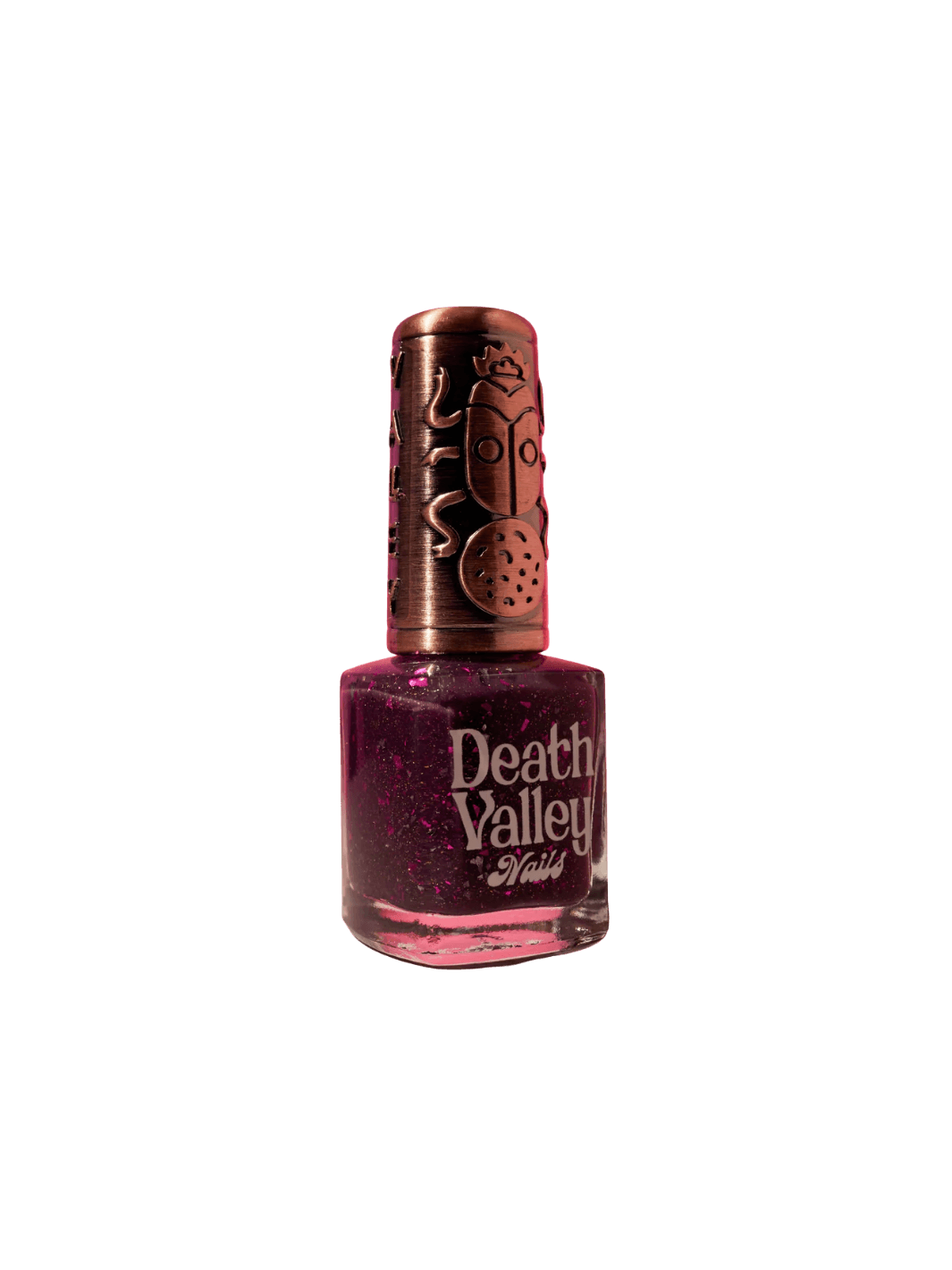 Purple bottle of 'Till Death Do Us Part' nail polish by Death Valley Nails with decorative cap on a transparent background | Twentyseven Toronto
