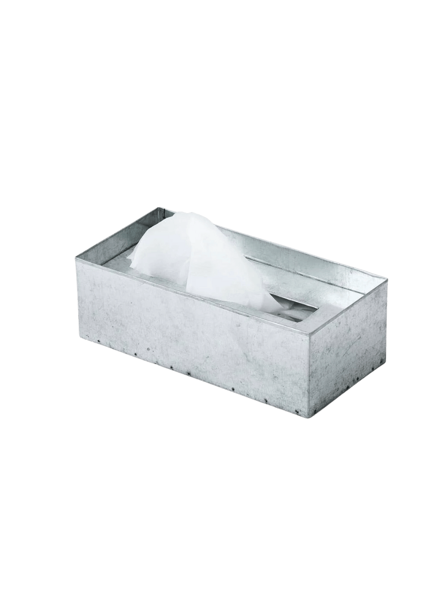 Rectangular Fog Linen Work Tissue Box  made of galvanized steel showcasing precise rivet detailing | Twentysveen Toronto