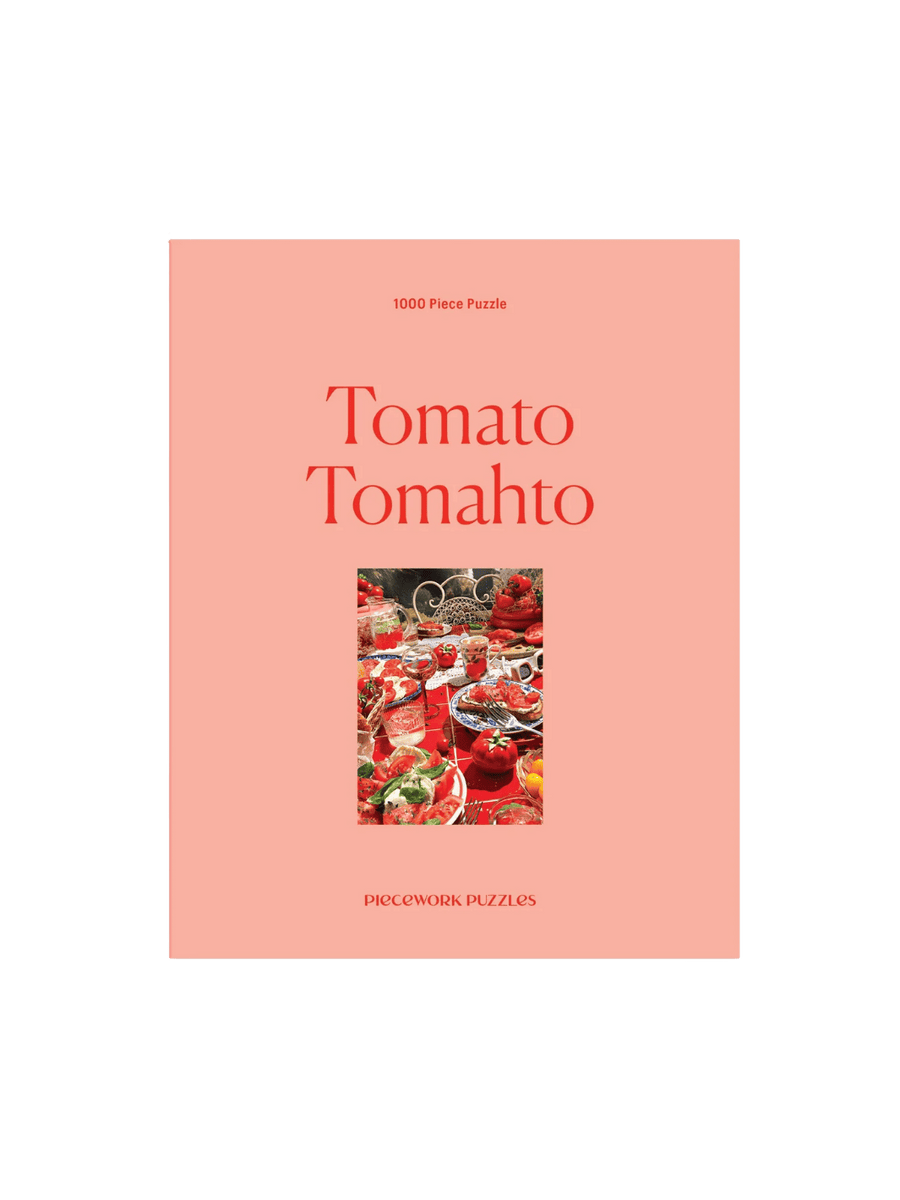 Piecework Puzzles 'Tomato Tomahto' 1000 Piece Puzzle pink and red packaging on a transparent background | Twentyseven Toronto