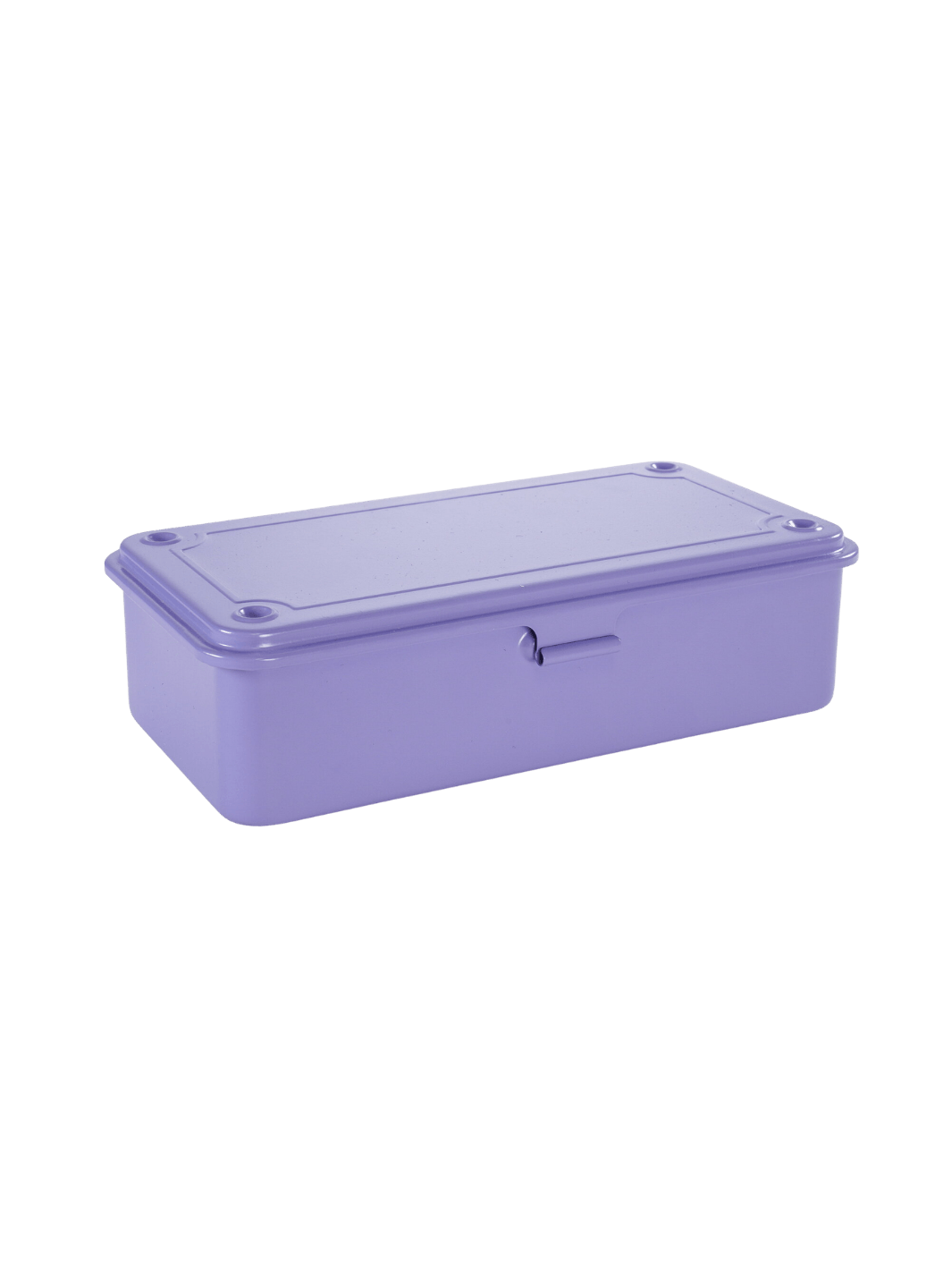 A three-quarter view shows a closed, rectangular steel utility Toyo Steel T-190 Toolbox in Light Purple with a latch | Twentyseven Toronto
