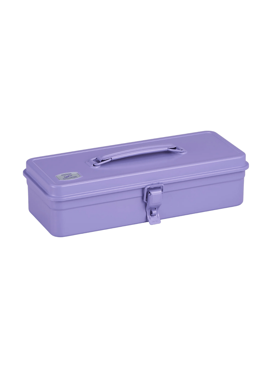 An angled, three-quarter view of a closed Toyo Steel T-320 Toolbox in Light Purple with a top handle and front latch | Twentyseven Toronto