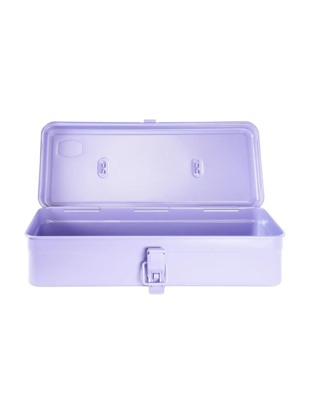 A front-facing view of an open, empty Toyo Steel T-320 Toolbox - Light Purple showing its inner storage compartment and vertical lid on a white background | Twentyseven Toronto