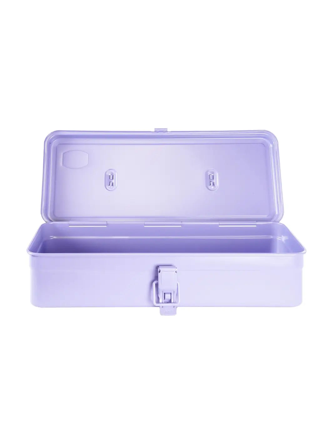 A front-facing view of an open, empty Toyo Steel T-320 Toolbox - Light Purple showing its inner storage compartment and vertical lid on a white background | Twentyseven Toronto