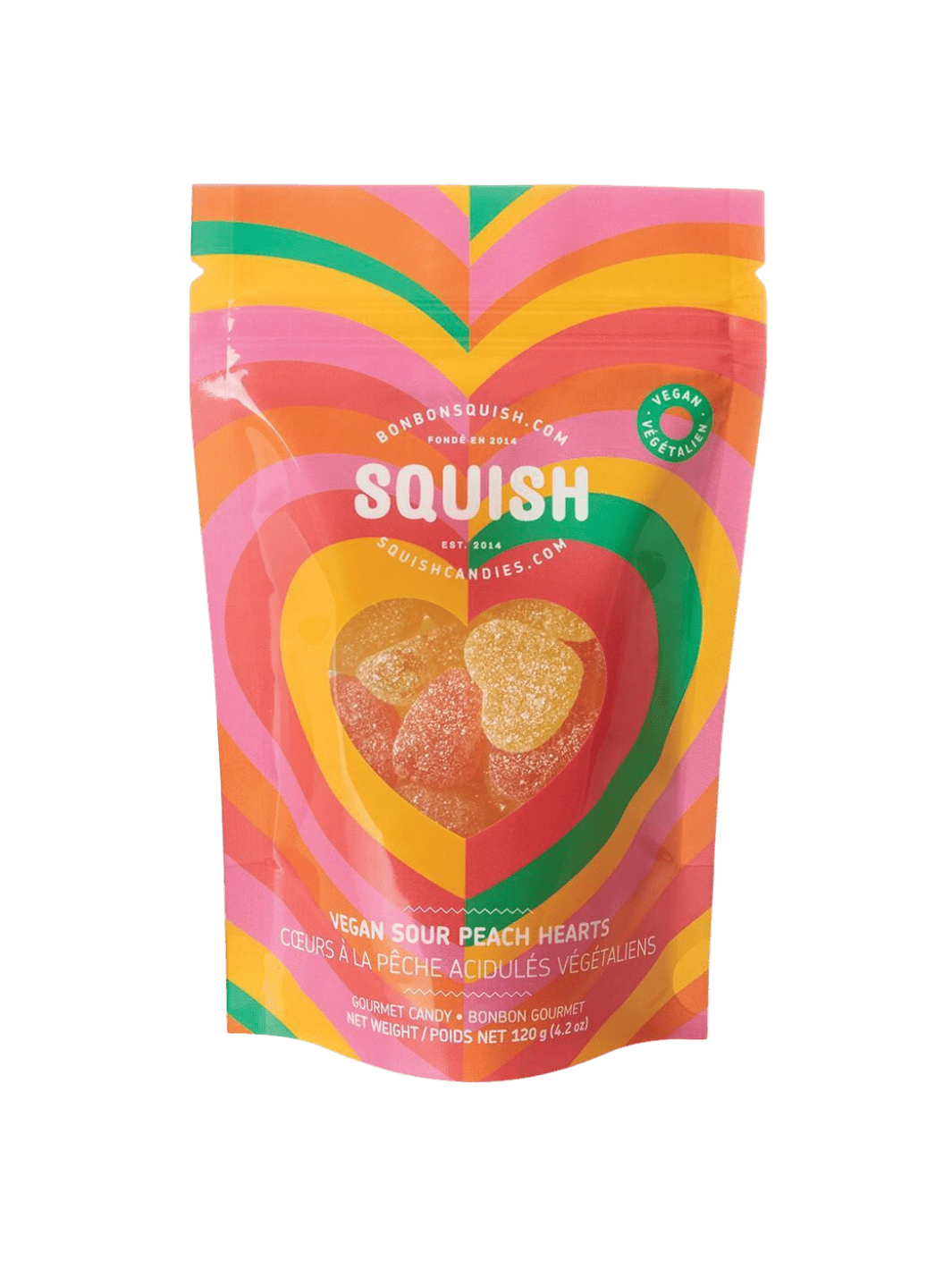 Squish Candy Vegan Sour Peach Hearts Gummies | Twentyseven Toronto