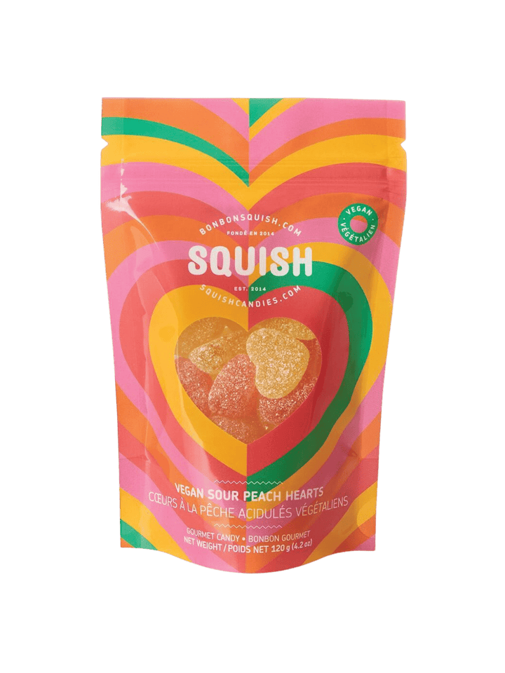 Squish Candy Vegan Sour Peach Hearts Gummies | Twentyseven Toronto