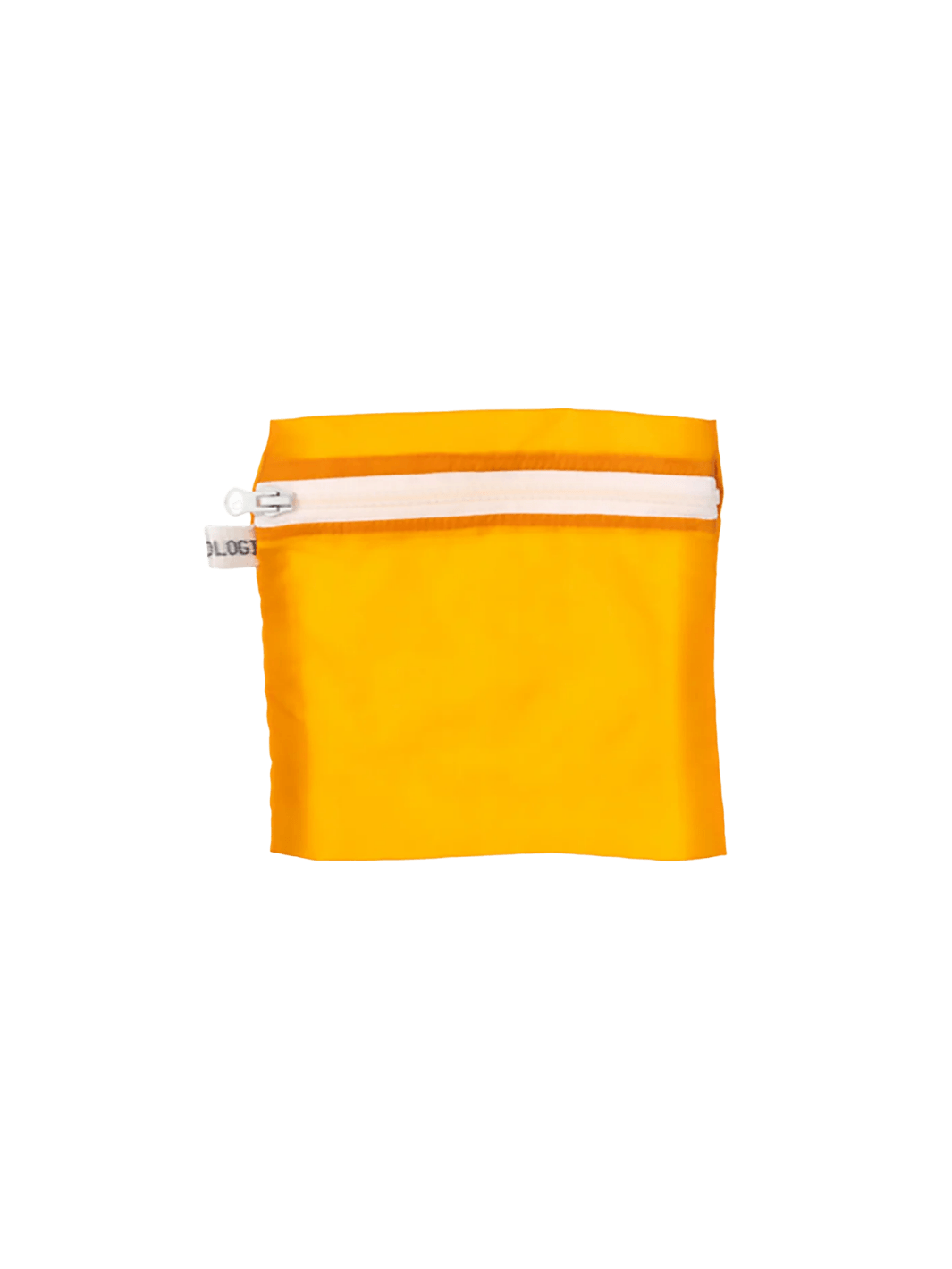 A orange Vintage Parachute Light Pouch Medium from Puebco is shown flat, showcasing its semi-transparent fabric, top zipper, and small stitched branding detail near the bottom | Twentyseven Toronto