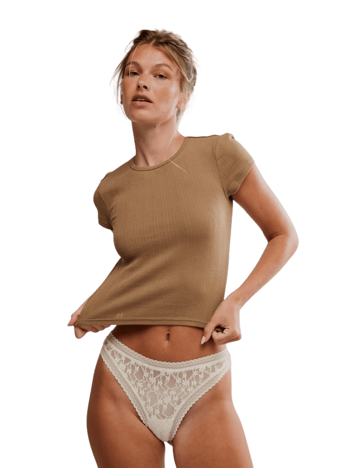 Wait A Minute Baby Tee - Antique Bronze