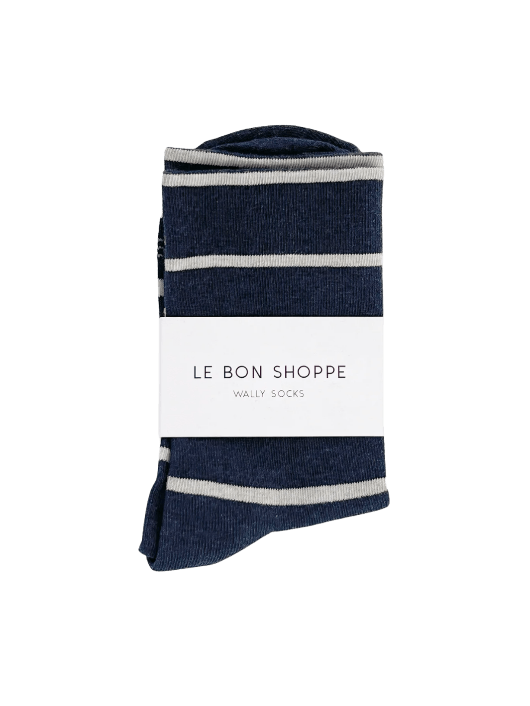 Pair of navy and white striped Wally Socks in Marine from Le Bon Shoppe on a transparent background | Twentyseven Toronto
