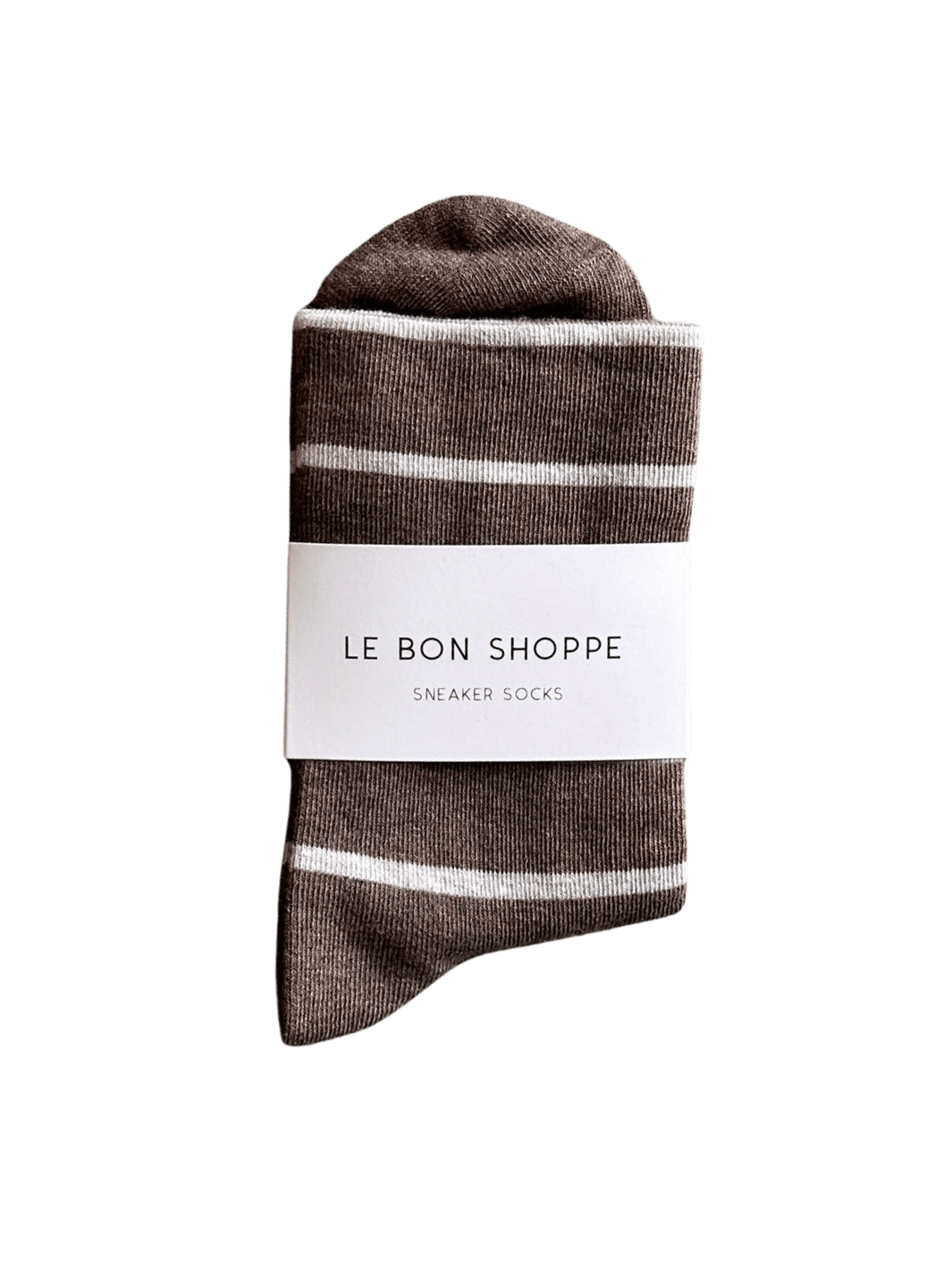 Pair of brown and cream striped Wally Socks in Mocha from Le Bon Shoppe against a transparent background | Twentyseven Toronto
