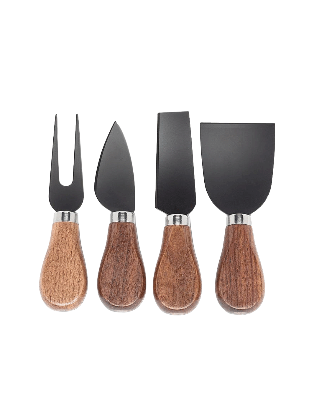 Set of four walnut handled cheese knives with black stainless steel blades  Twentyseven Toronto