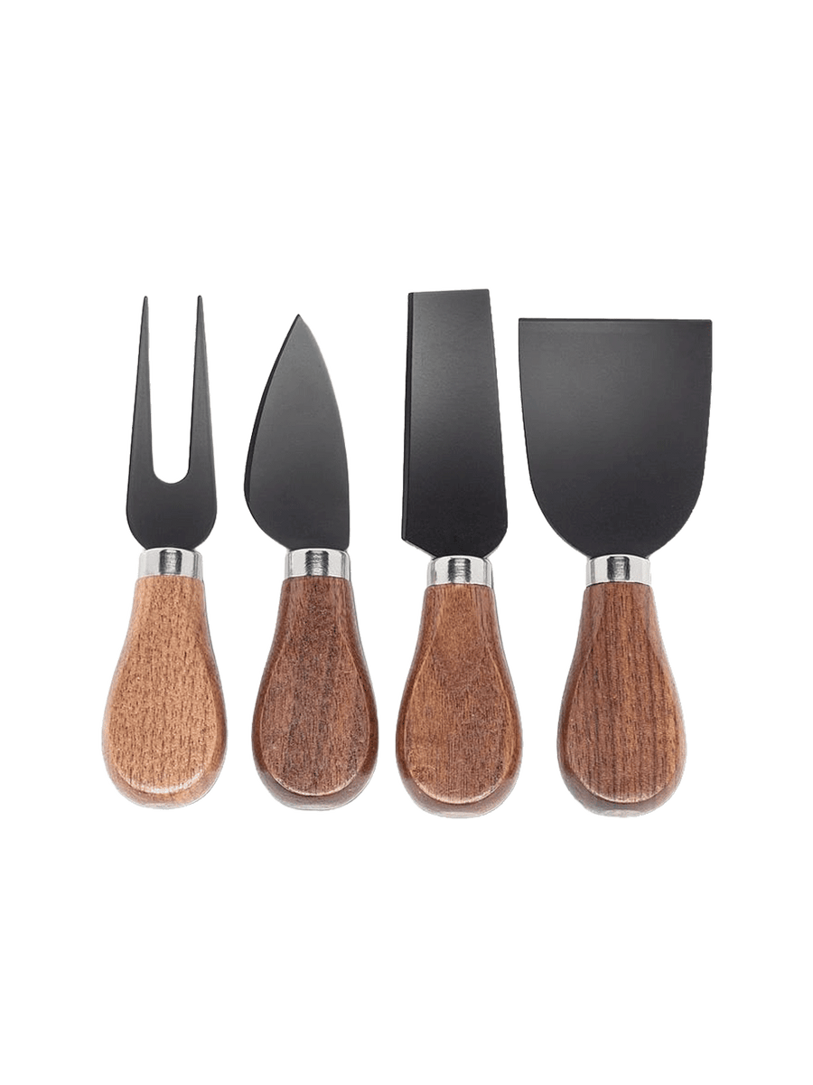 Set of four walnut handled cheese knives with black stainless steel blades  Twentyseven Toronto