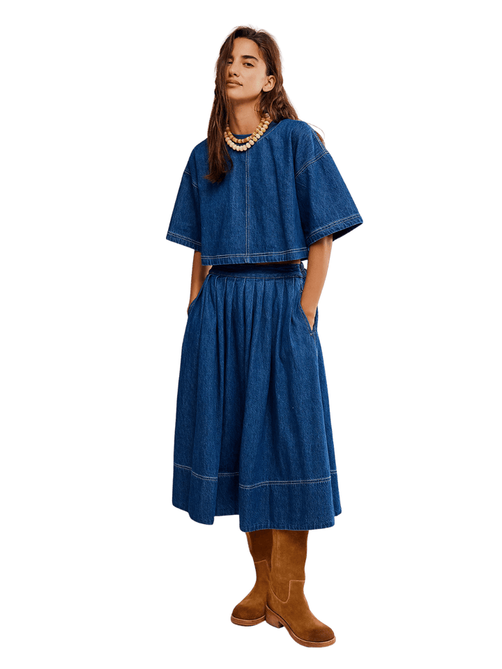 Free People Westley Denim Skirt Set in Deep Sea Wash | Twentyseven Toronto
