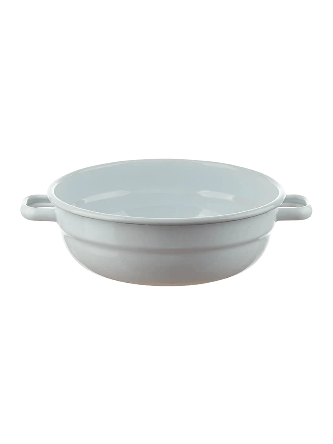 A white enamel serving bowl with small handles on both sides, featuring the Munder Email White Farmhouse Bowl, 20 cm | Twentyseven Toronto