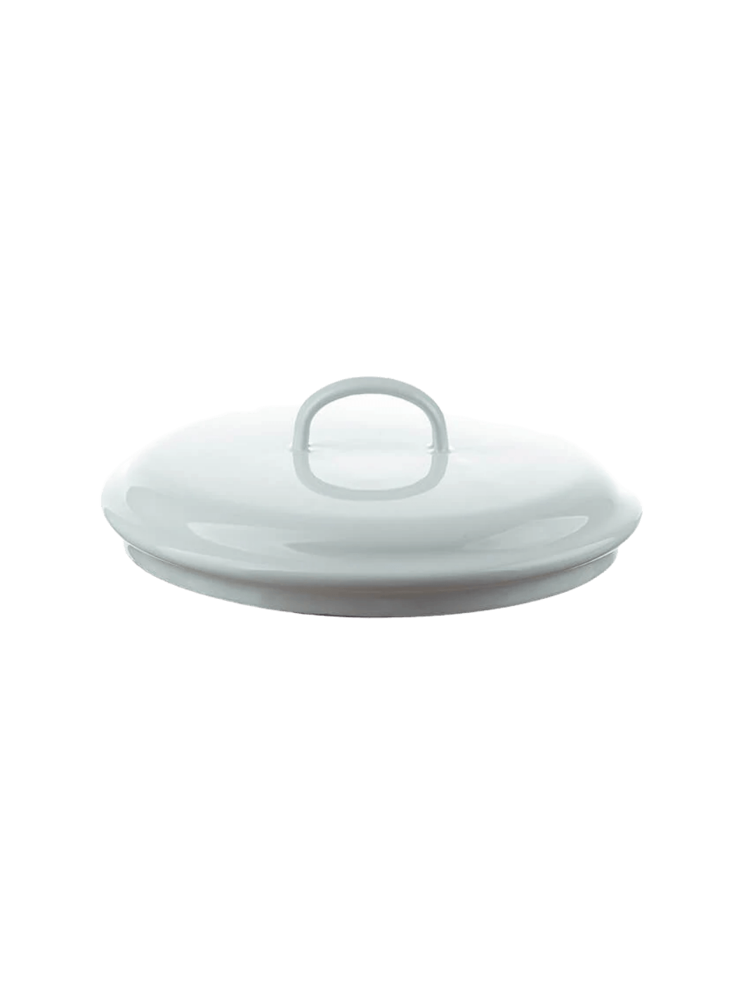 Round, white enamel lid with a curved loop handle on top, featuring the Munder Email White Lid, 20 cm | Twentyseven Toronto