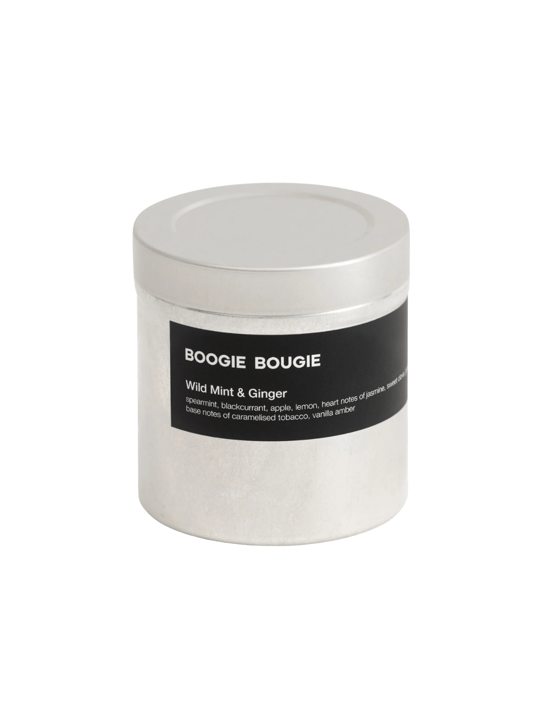 Wild Mint and Ginger candle with 'Boogie Bougie' label on a transparent background | Twentyseven Toronto