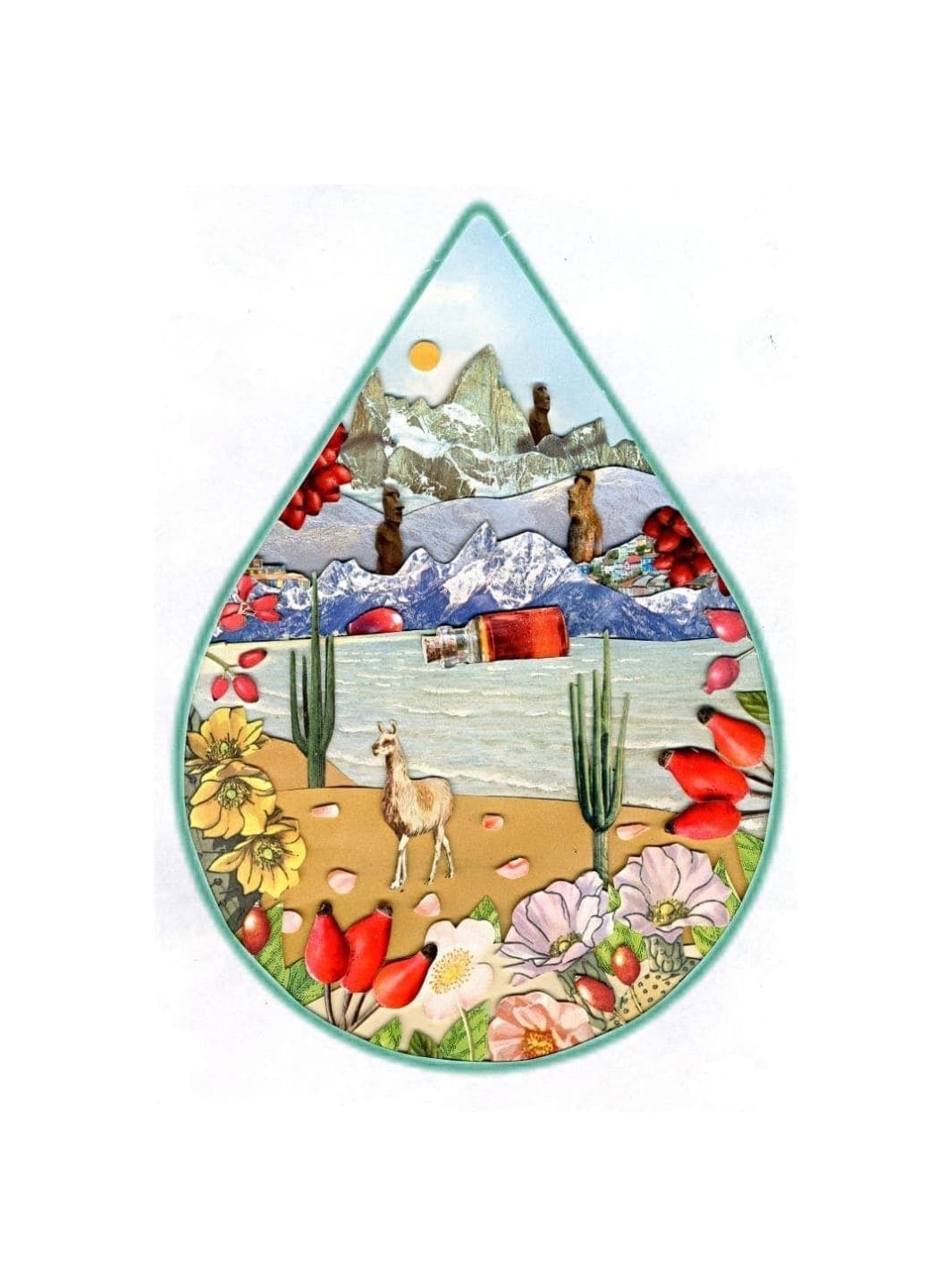 Teardrop-shaped artwork with colorful nature-themed design from WOO World of Oils on a white background | Twentyseven Toronto