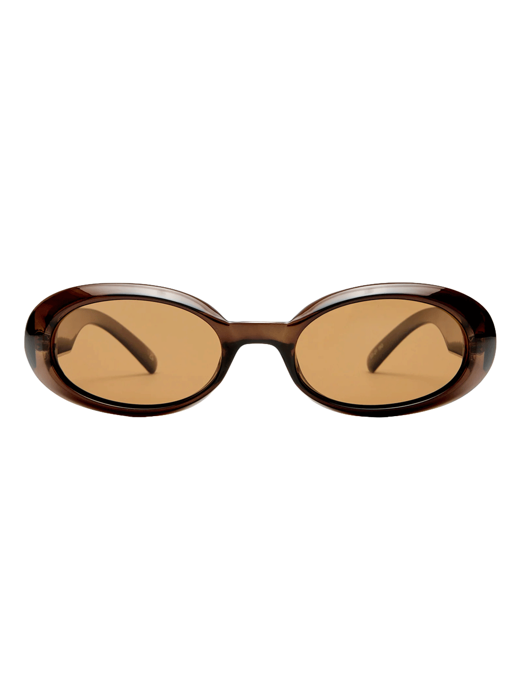 Front view of Le Specs Work It oval sunglasses in Cocoa with brown lenses | Twentseven Toronto