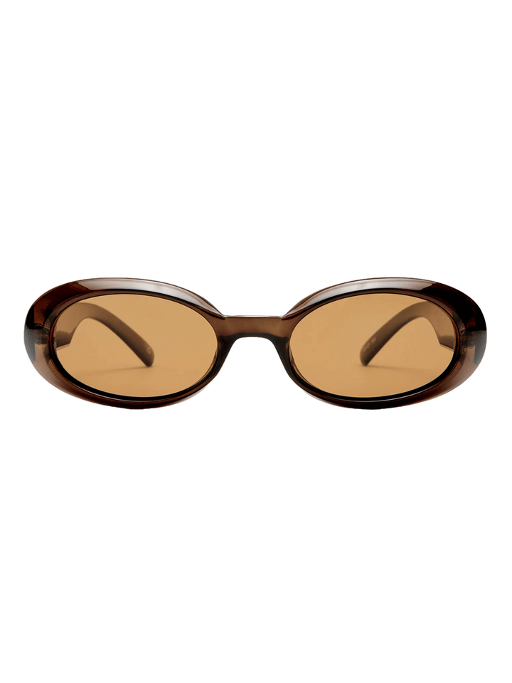 Front view of Le Specs Work It oval sunglasses in Cocoa with brown lenses | Twentseven Toronto