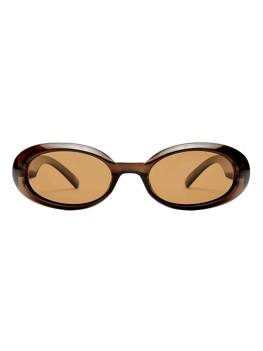 Front view of Le Specs Work It oval sunglasses in Cocoa with brown lenses | Twentseven Toronto