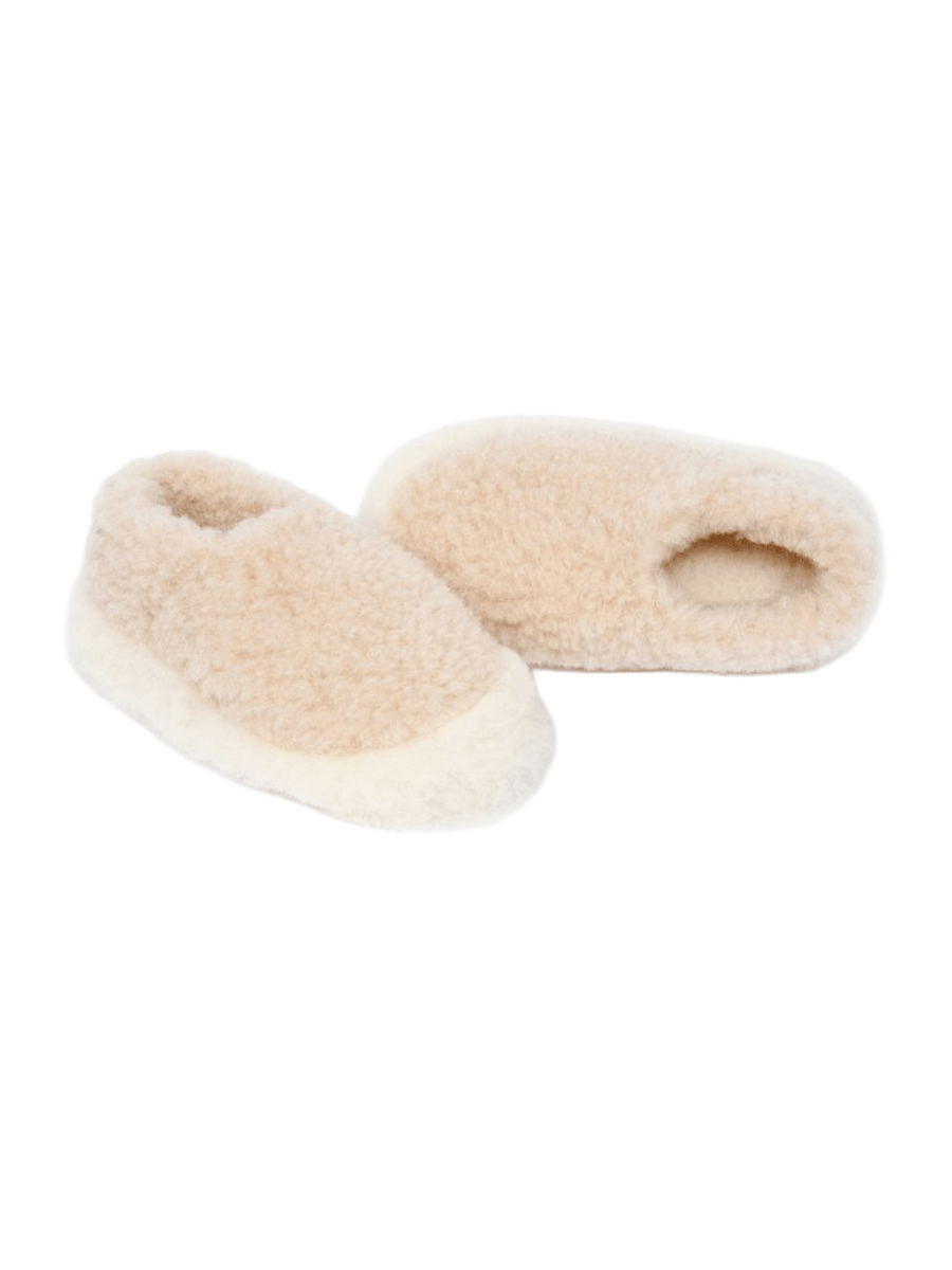 Yoko Wool Full Slippers in beige with a plush wool finish and full-coverage design | Twentyseven Toronto