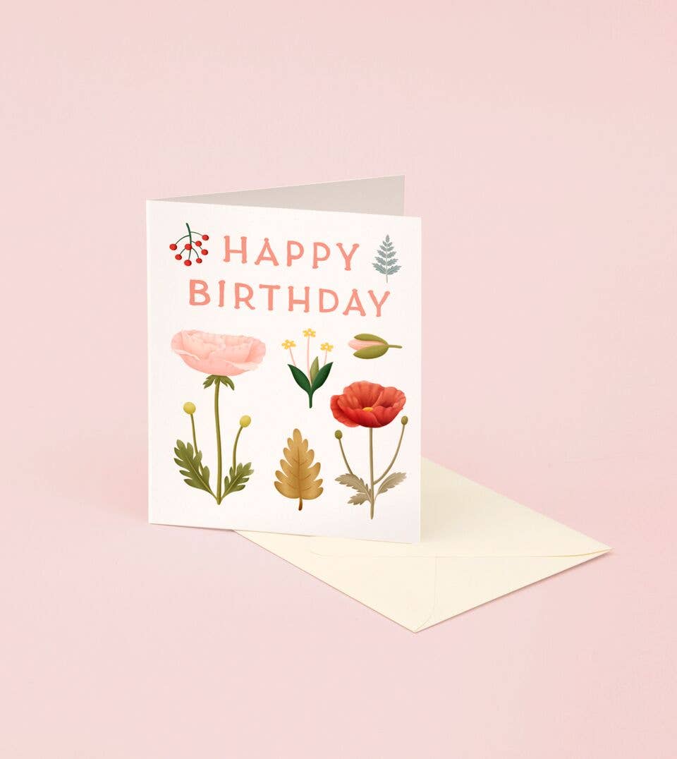 Foraged Blooms Birthday Card – Cream